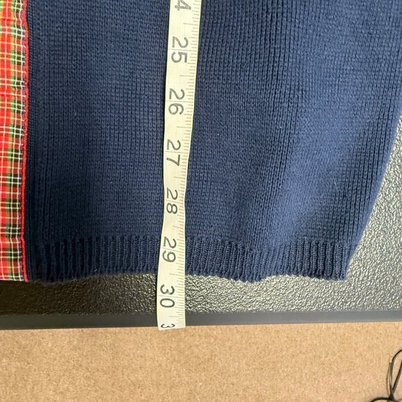 VTG Talbots Womens Navy Cardigan Sweater Red Plaid Trim Sz Medium Academia USA - Picture 4 of 8
